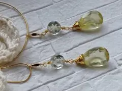 684　宝石質プラシオライト・大粒レモンクォーツのピアスorチャーム