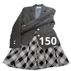 フォーマルスーツ 3点セット ダークグレー チェック 金ボタン ブレザー 150