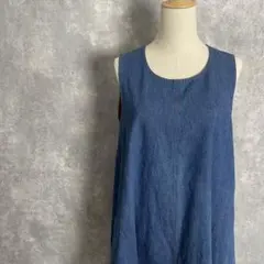 海外古着 デニムワンピース Aライン ステッチワーク ブルー系 M相当