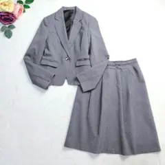 洗える✨清楚　セットアップ　ジャケット　スカート　リボンテープ　グレー　7号　S