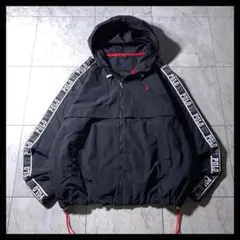 00s〜 ラルフローレン ナイロン ジップ パーカー 黒 ドローコード 刺繍