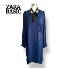 ZARA BASIC ザラベーシック ボウタイ チュニック ワンピース ネイビー