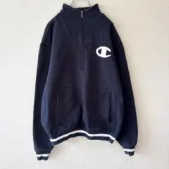 Champion 90s ハーフジップスウェット　ワンポイント刺繍　L