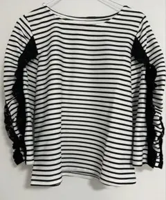ストライプ柄フリル七分袖トップス