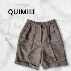 【美品】 レディース ショートパンツ チェック柄 毛100% ブラウン S