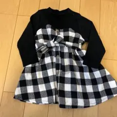 petit main 黒白チェック ワンピース 90cm