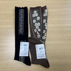 未使用品 レディース ハイソックス 2足セット 花柄
