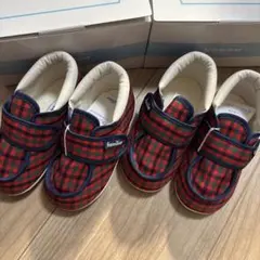 familiar 13.5cmベビーシューズ レッド・チェック柄