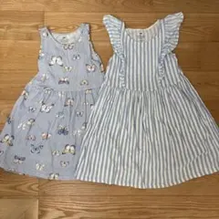 H&M 蝶とストライプのノースリーブワンピース 2点セット