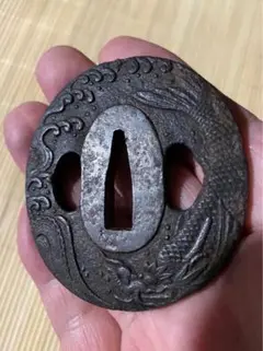 銅製刀装具 短刀拵え 柄鞘 大蛇の図 T01 金銀メッキ 金工品 細工 刀