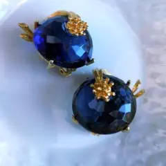 ヴィンテージ　イヤリング　ブルー　ラインストーン