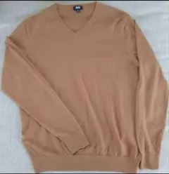 UNIQLO Vネックニット L キャメル ブラウン系