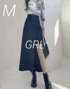 GRL アシンメトリースリット入りロングスカート 裏地付き ベルトなし