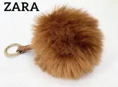 極美品★ZARA★リング付きブラウンファー ポンポンチャーム/ファーアクセサリー