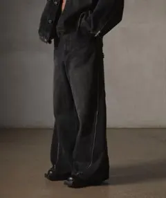 GRANCY ジップデザイン バギーデニムパンツ ブラック Mサイズ