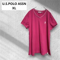 U.S.POLO ASSN ピンクレディースVネックTシャツ 半袖 XL