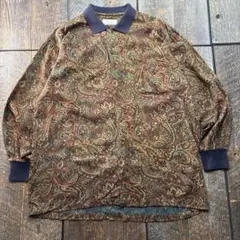 古着 総柄 ペイズリー シャツ レーヨンギャバジン 襟袖切り替え L 