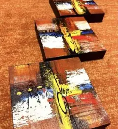 バリ雑貨　バリアート　インテリア抽象油彩画 3枚セット