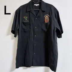 【美品】黒半袖シャツ マリアサボテン　ボーリングシャツ　開襟　Lのサムネイル