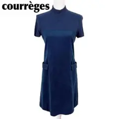 Courreges 半袖 ベロア切替ニットワンピース ブランドロゴ刺繍のサムネイル