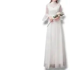 E325　ドレス　ワンピース　ロング　刺繍　レース　XS