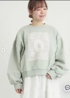 ☆新品☆サマンサモスモス　裏毛CAT柄パーツレース付スウェット　ミント♪