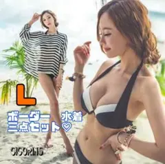 最終価格‼️ボーダー　ビキニ　セパレート　Lサイズ　長袖シャツ　おしゃれ　シンプル