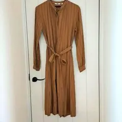 UNIQLO ブラウン ストライプ シャツワンピース M