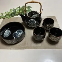 和風花柄急須セット（急須・湯呑み・茶碗）