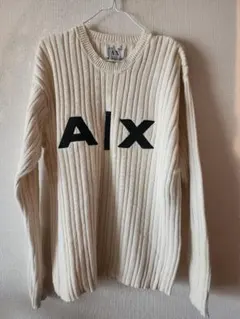 AIX アイボリー リブ編みセーター アルマーニエクスチェンジ ロゴニット L
