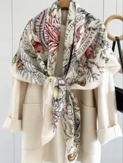 @H16 羊毛 シルク 大判ストール リバーシブル