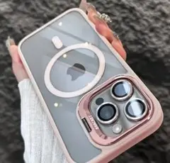 iPhone16用ケース マグセフ対応 スタンド付きカラーピンク