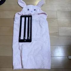 水通しのみ！ポンポネットウサギのフード付きブランケット ピンク