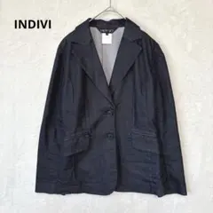 インディヴィ／テーラードジャケット M ストレッチ シンプル 綿混 日本製 黒のサムネイル