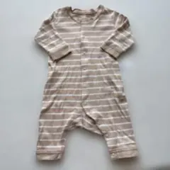 UNIQLO BABY 長袖ロンパース 60ベージュ ボーダーのサムネイル