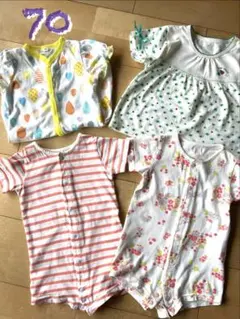ベビー服 ロンパース 女の子 半袖 70 まとめ売り 4枚 セット ボーダー