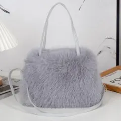 【売り尽くし】ファーバッグ グレー フェイクファー　2Way 1172