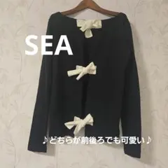 SEA リボン ブラック 長袖カーディガン フリーサイズのサムネイル