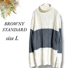 BROWNY STANDARD タートルネックニット L グレー 白 4202