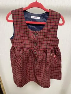 ファミリア チェック柄ジャンパースカート 100cm 刺繍ワンポイント付 赤