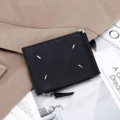 二つ折り財布 マネークリップ ブラック 黒 メンズ 本革