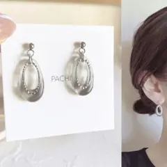 クリアカラーしずく グレー♡ハンドメイド ピアス イヤリング 小ぶり シルバー