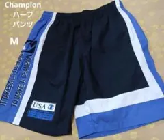 Champion　チャンピオン　ハーフパンツ　刺繍　青　黒　ロゴ　メンズ　M