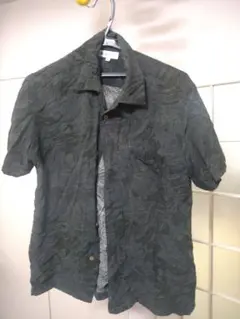 【古着】ダークグリーン葉柄シャツ L(M寄り)