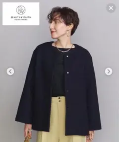 BEAUTY&YOUTH ビーバーノーカラーショートコート ナチュラル BEAUTY&YOUTH UNITED ARROWS（ビューティーアンドユースユナイテッド