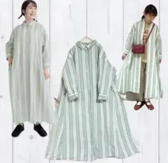 Samansa Mos2 柄アソートシャツワンピース　ストライプワンピース