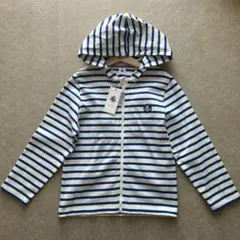PETIT BATEAU フード付きパーカー 白/青ストライプ　128センチ