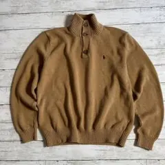 ポロラルフローレン ボタンネック コットンニット セーター 茶 L メンズ古着