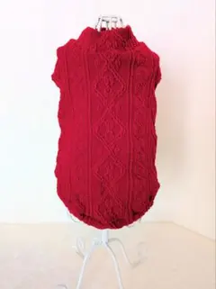 犬服　リブニットタートルネック赤色　SSsize