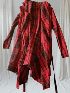 NO .ID カーディガンロングコート　フード付き　タータンチェック